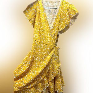 Yellow floral wrap dress